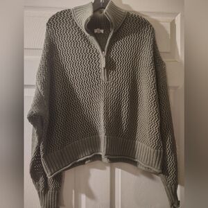 Olive Green Knit Half-Zip Sweater By Aerie Med